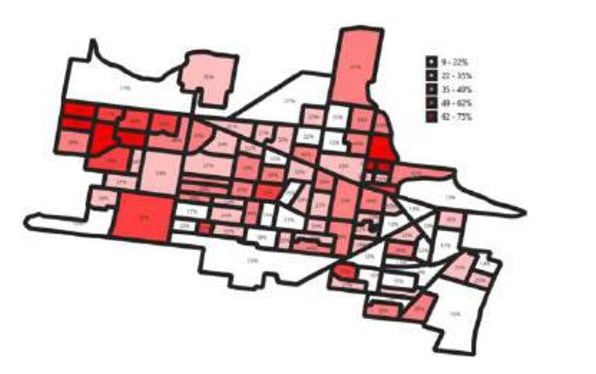 Visualization percentage of ’Leave as Existing‘ per sub-catchment.